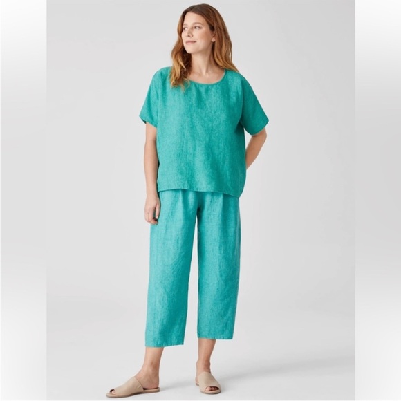 Eileen Fisher Washed Organic Linen Delave Lantern Pant Deep Aqua Size 1X NEW - Picture 4 of 15